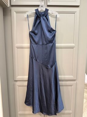 Ted Baker Slate Blue Satin Halter Midi Dress